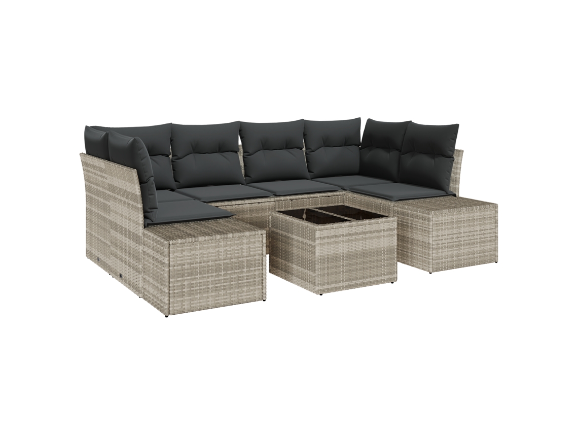 Conjunto 7 De Sofás De Jardim De Vidaxl Com Almofadas Cinzento-claro Polivime