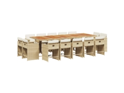 Conjunto de Jantar 15 Pcs para Jardim com Almofadões Vime Pe Bege MAISON EXCLUSIVE (15 pcs)