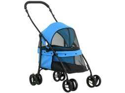 Carrinho Dobrável para Cães com Teto Ajustável e Rodas Giratórias. 82x47x97cm. Azul Ge