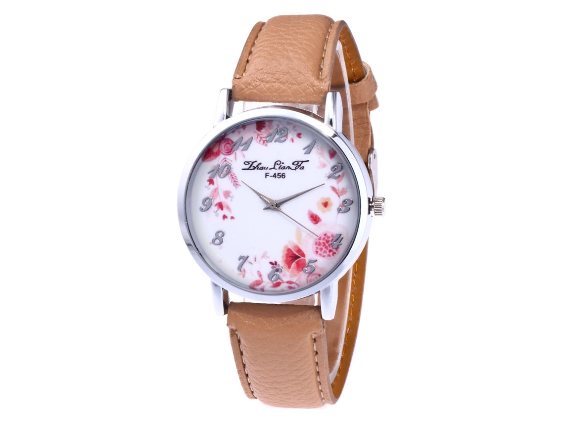 Reloj De Pulsera De Aleación Analógico De Cuarzo Con Dial Redondo Para Parejas Beige