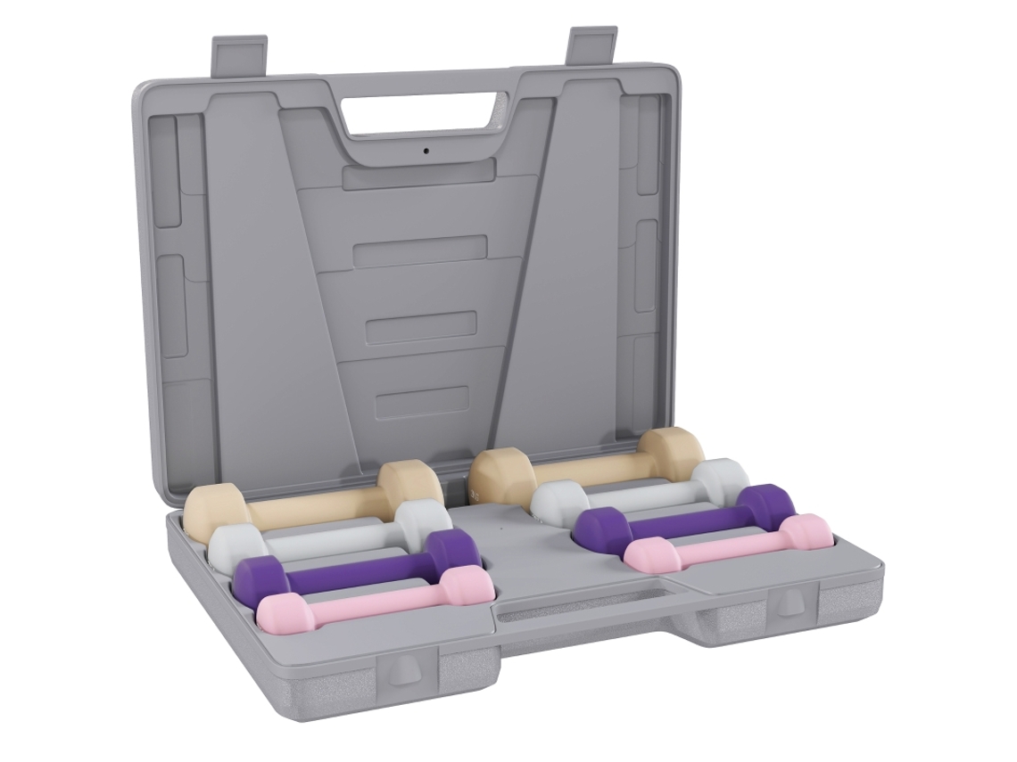 Conjunto 4 Pares De Halteres 0,5-10kg Com Mala. Ferro Fundido, Formato Hexagonal.