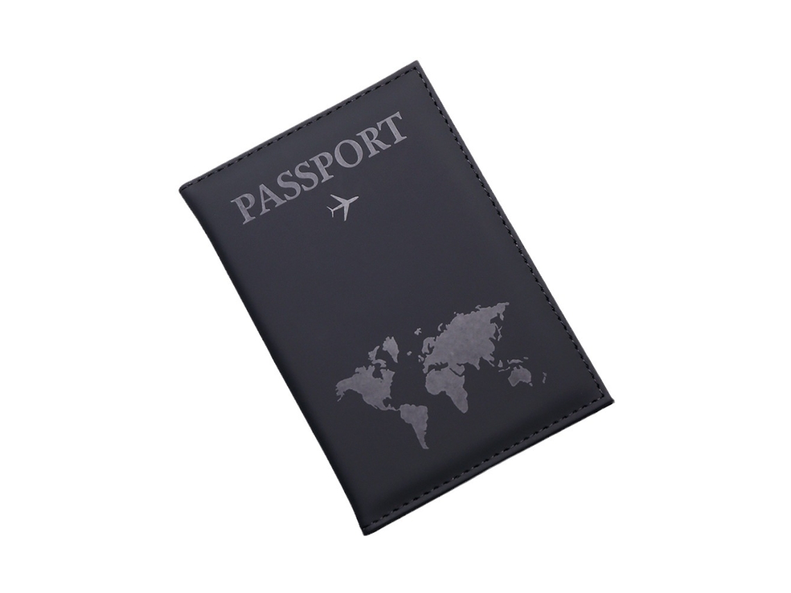 Capa Para Passaporte Preta Fosca Em Pu Com Estampa De Mapa