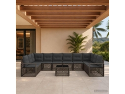Vidaxl Conjunto De Sofá De Jardim 11 Pcs Cinzento Vime Pe