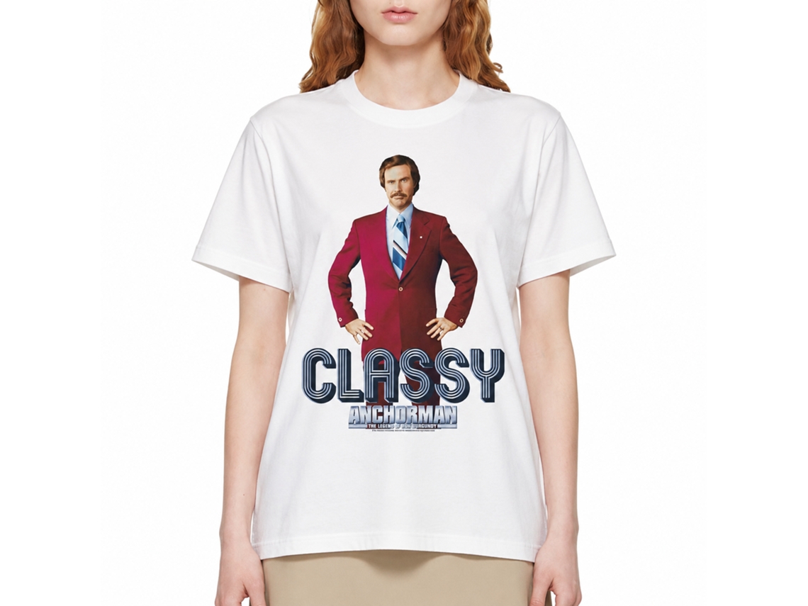 Rockinstone Anchorman Movie Ron Classy Text White Adult T-shirt Size:s