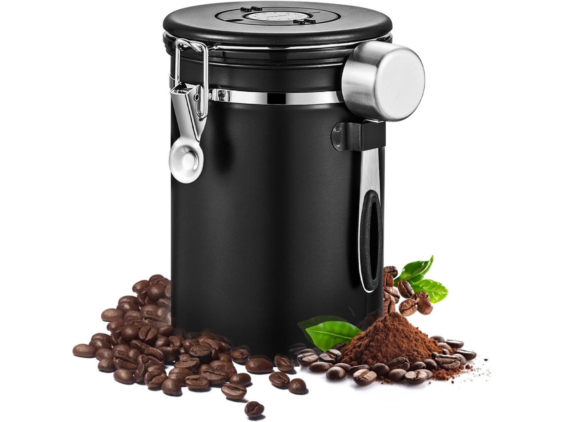 Pote Para Café Com Tampa Hermética, Recipiente Em Aço Inoxidável Com Marcação De Data E Colher Medidora, Armazenamento De Alimentos