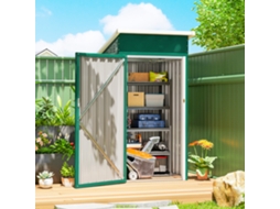 Abrigo De Jardim Metálico Verde 107,5x91x185 Cm Com Teto Inclinado, Porta Com Trinco, Ventilação E Luvas