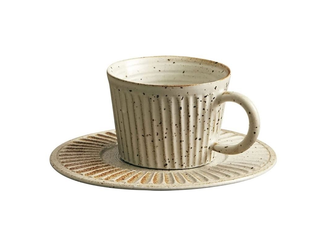 Caneca de barro 2026 com pires listrado, alça redonda, ideal para presente de Natal ou aniversário, 148 ml (5 oz)
