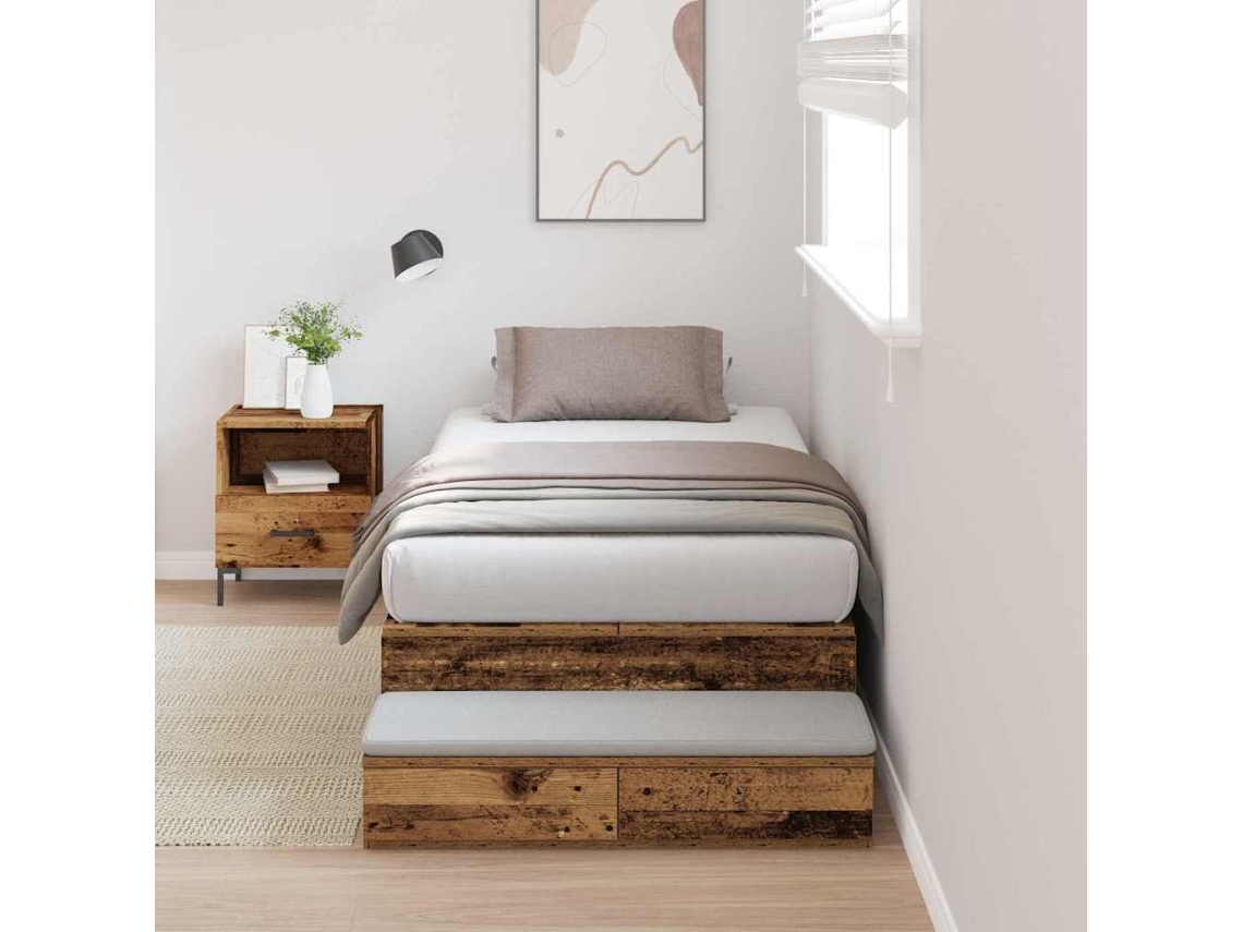 Vidaxl Estrado De Cama Com Arrumação Com Gaveta Madeira Antiga 90 Cm