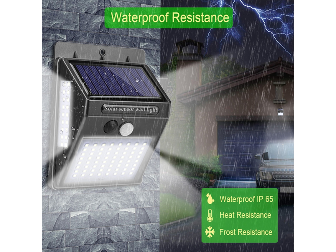 Luz de parede solar LED com 100 lâmpadas sensor de movimento PIR IP65 para jardim pátio calçada | S/MARCA
