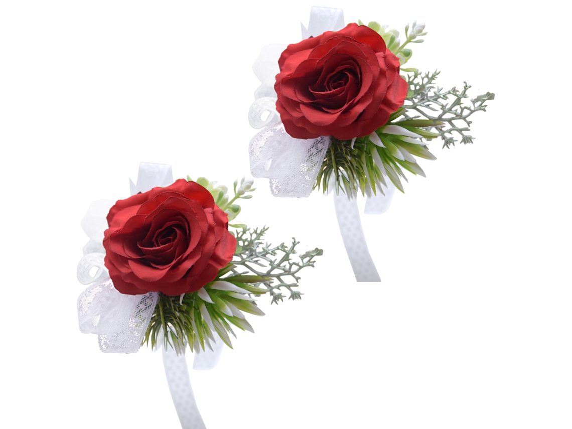 Laxiscreed Corsage De Pulso Vermelho Com Rosas Para Noiva E Madrinha, Conjunto De 2 Peças