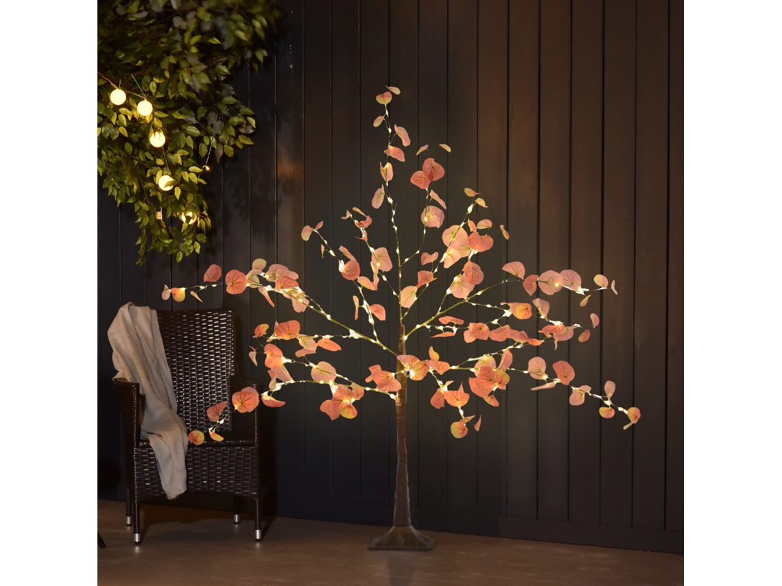 Árvore De Eucalipto Artificial, Com 175 Luzes Led E Base Decoração E Exterior Para Interior, Laranja E Marrom, 120 Cm