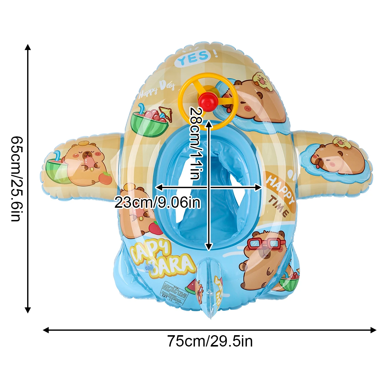 (b) Cadeira De Natação Inflável Com Desenho De Avião De Desenho Animado, Tapete Flutuante Para Piscina E Volante.