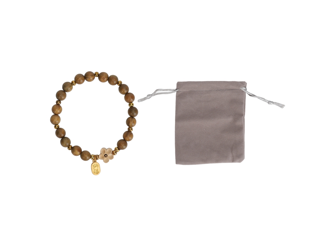 Pulseira De Pérolas De Sândalo Verde Para Meditação E Oração Com Acessório Flor Estilo Elegante E Durável