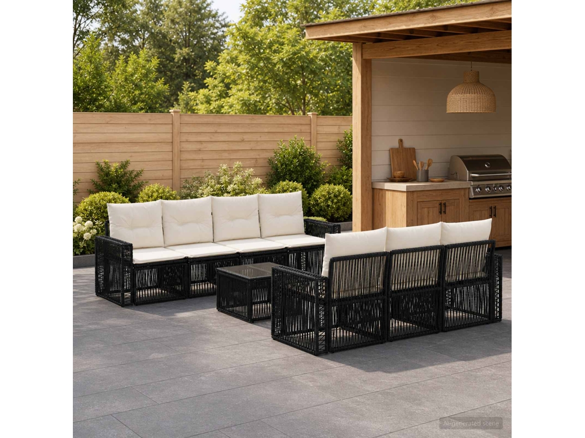 Vidaxl Conjunto De Sofá De Jardim 8 Unid. Preto Vime Pe
