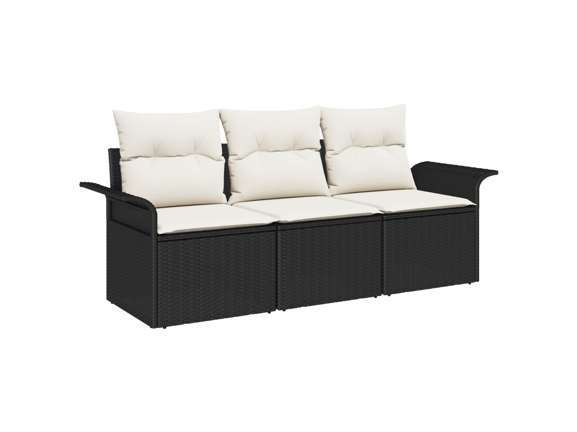 Conjunto 3 Assentos De Jardim Vidaxl Preto Vime Pe (196 X 62 X 69 Cm)