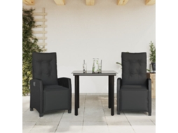 Conjunto 3 Peças Jantar P/ Jardim C/ Almofadões Vime Pe Preto Dkd Home Decor