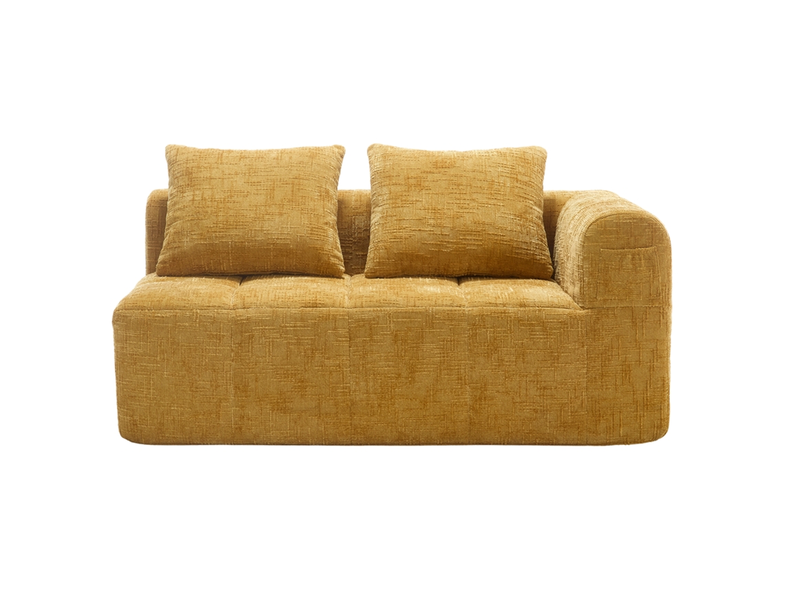 Sofá Confortável Para 2 Pessoas, Sem Montagem, Macio Com Almofada, Bolsos Laterais Para Controle Remoto E Celular, Amarelo Elegante.
