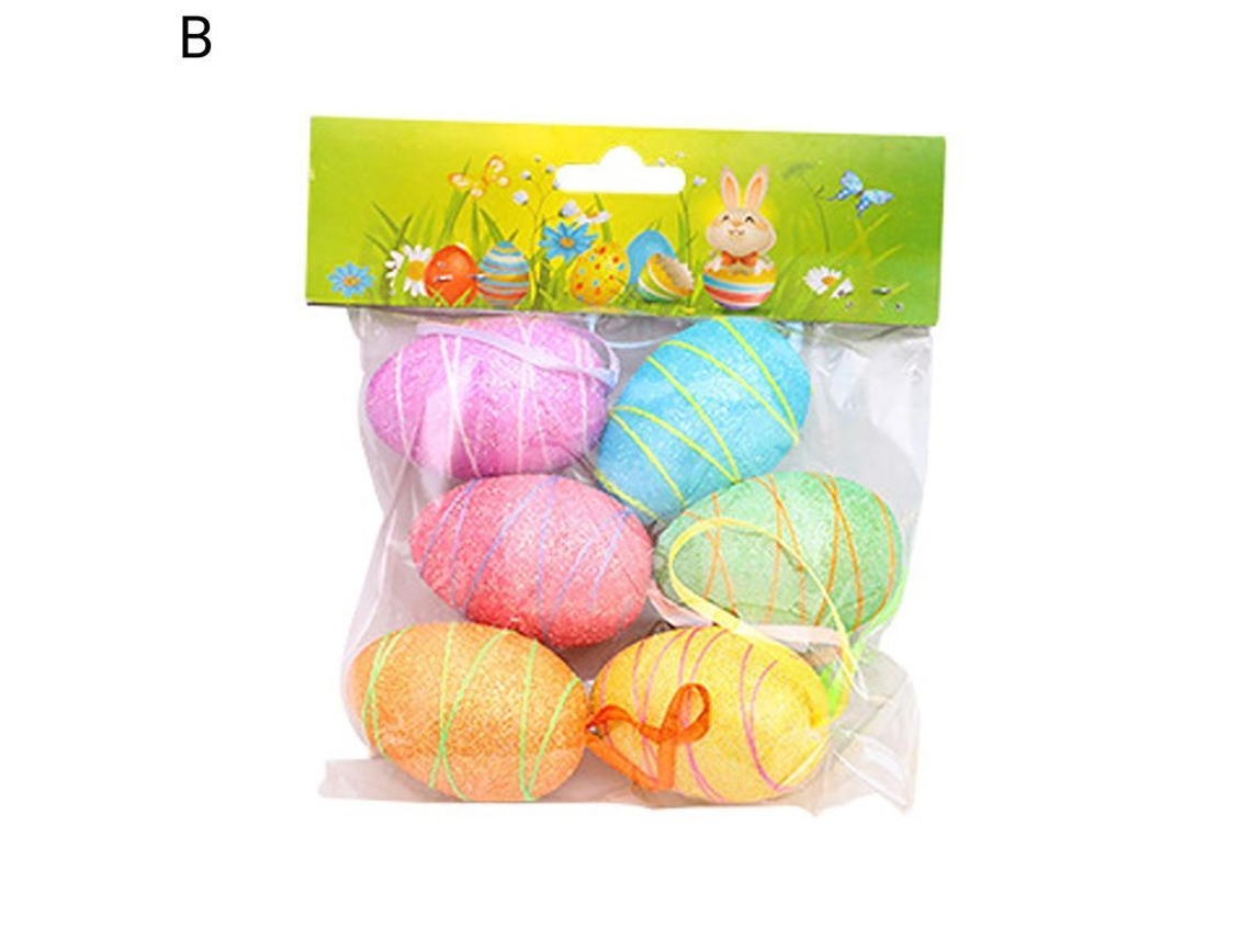 Conjunto De 6 Ovos De Páscoa Decorativos De Estireno Com Efeito Visual Para Pendurar B