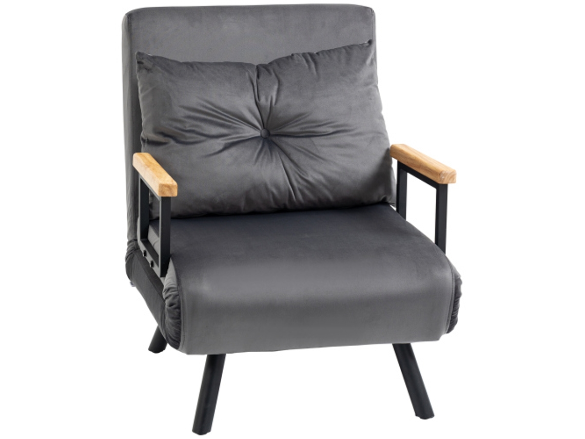Sofá cama Individual com Encosto Ajustável Textura Aveludada Cinzento Escuro ZIWEI STORE