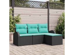 Vidaxl Conjunto De Sofás Com Almofada 4 Pcs Preto E Turquesa Vime Pe