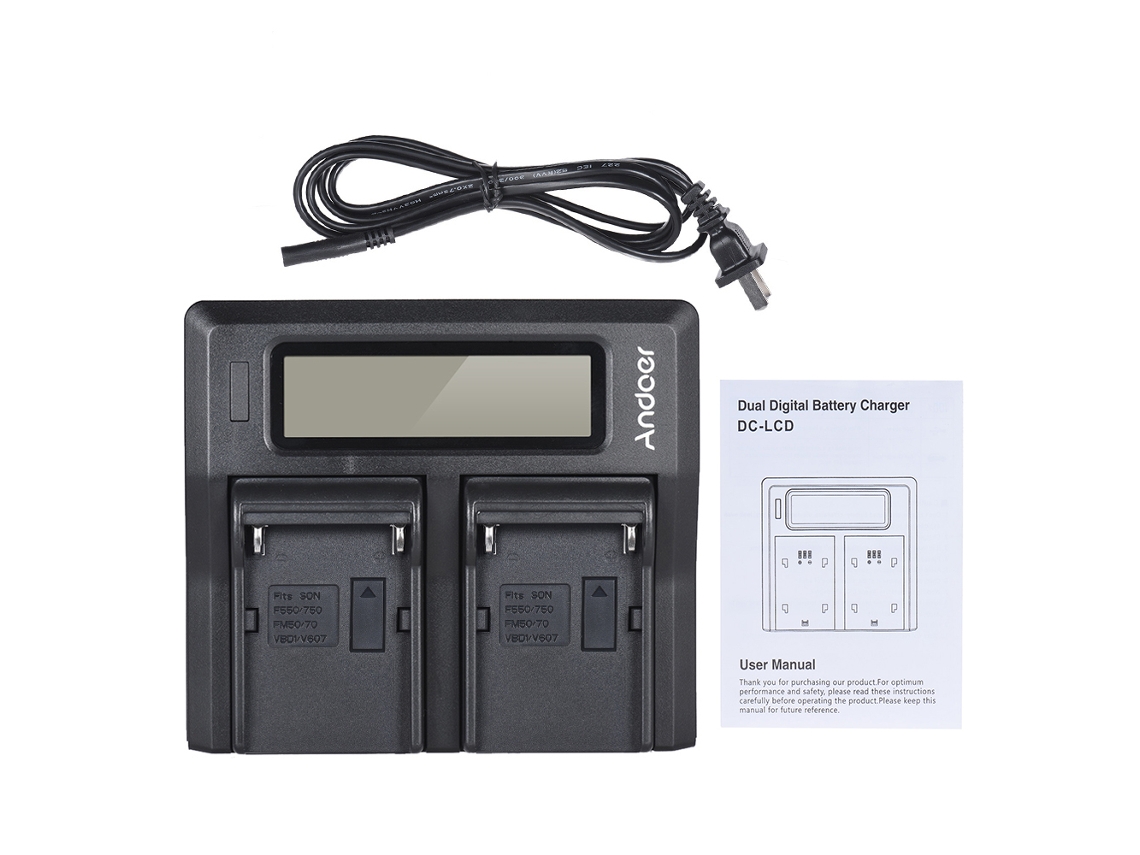 Cargador De Baterías Dual Para Sony Np-fz100, Np-f970, Canon Lp-e6 Y Más - Negro Con Lcd