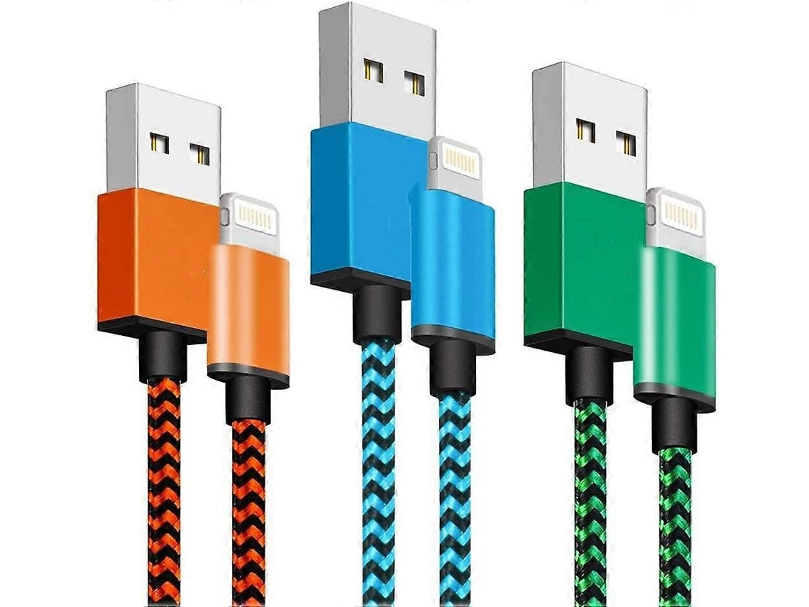 Kit De Três Unidades De Cabo Lightning 2 M Rápido Nylon Trançado Compatível Com Iphone