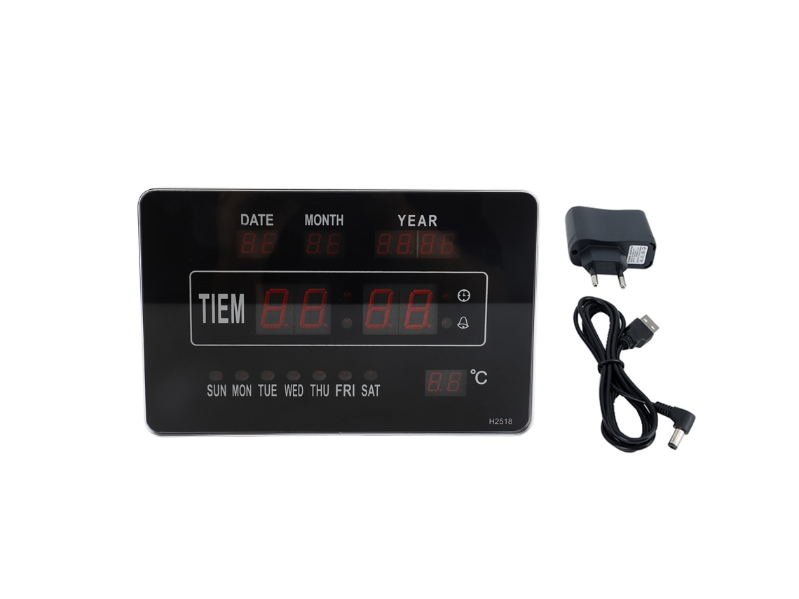 Relógio digital eletrônico multifuncional Baok com calendário, exibição de hora e temperatura.