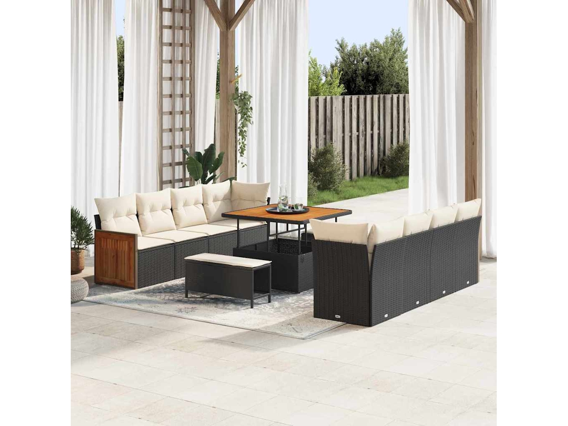 Vidaxl Conjunto De Sofá De Jardim Preto E Creme 231 X 224 X 85 Cm