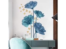Adesivos de parede com flores azuis, autoadesivos com bordas, para decoração de sala de estar, quarto, hall de entrada e parede atrás da TV.