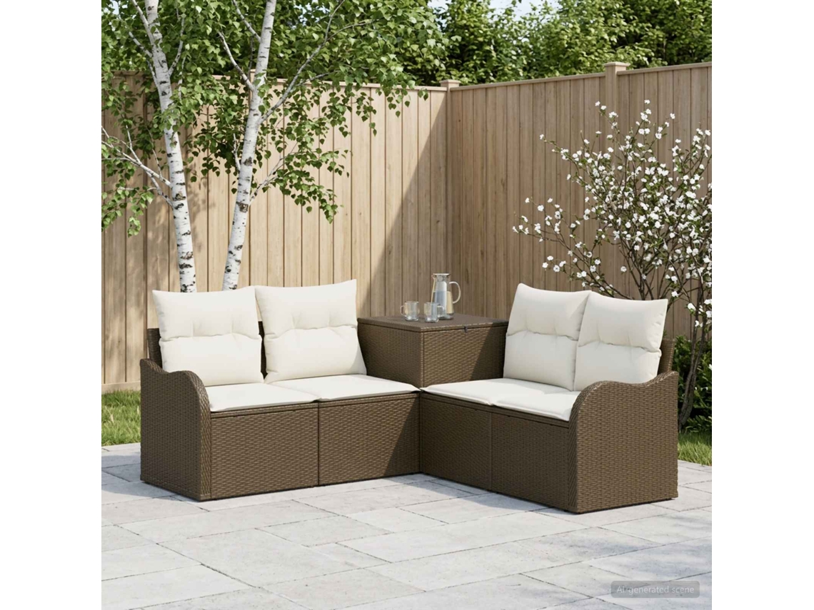 Vidaxl Conjunto De Sofás 5 Unid. Marrom E Branco Creme