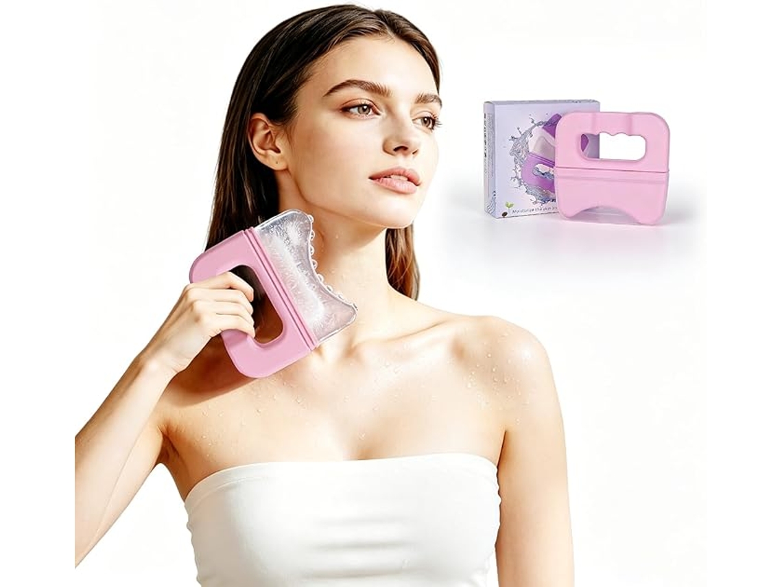 Massageador de Rolo de Gelo Portátil, Adequado para Rosto, Olhos e Pescoço, Feito de Silicone Extra Grande na Cor Rosa. SIURN