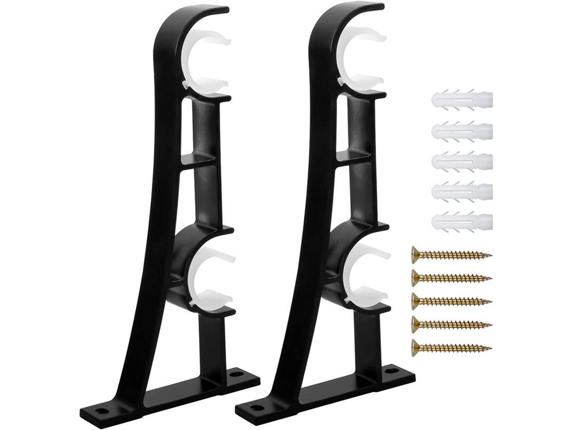 Suporte para Vara de Cortina Nova Line em Metal Robusto com 2 Unidades, Preto, para Varas de 1 3cm | S/MARCA