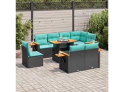 Vidaxl 9 Pcs Conjunto Sofás P/ Jardim Almofadões Vime Pe/acácia Preto