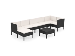 MAISON EXCLUSIVE Conjunto Lounge de Jardim 8 Pcs com Almofadões Vime Pe Preto