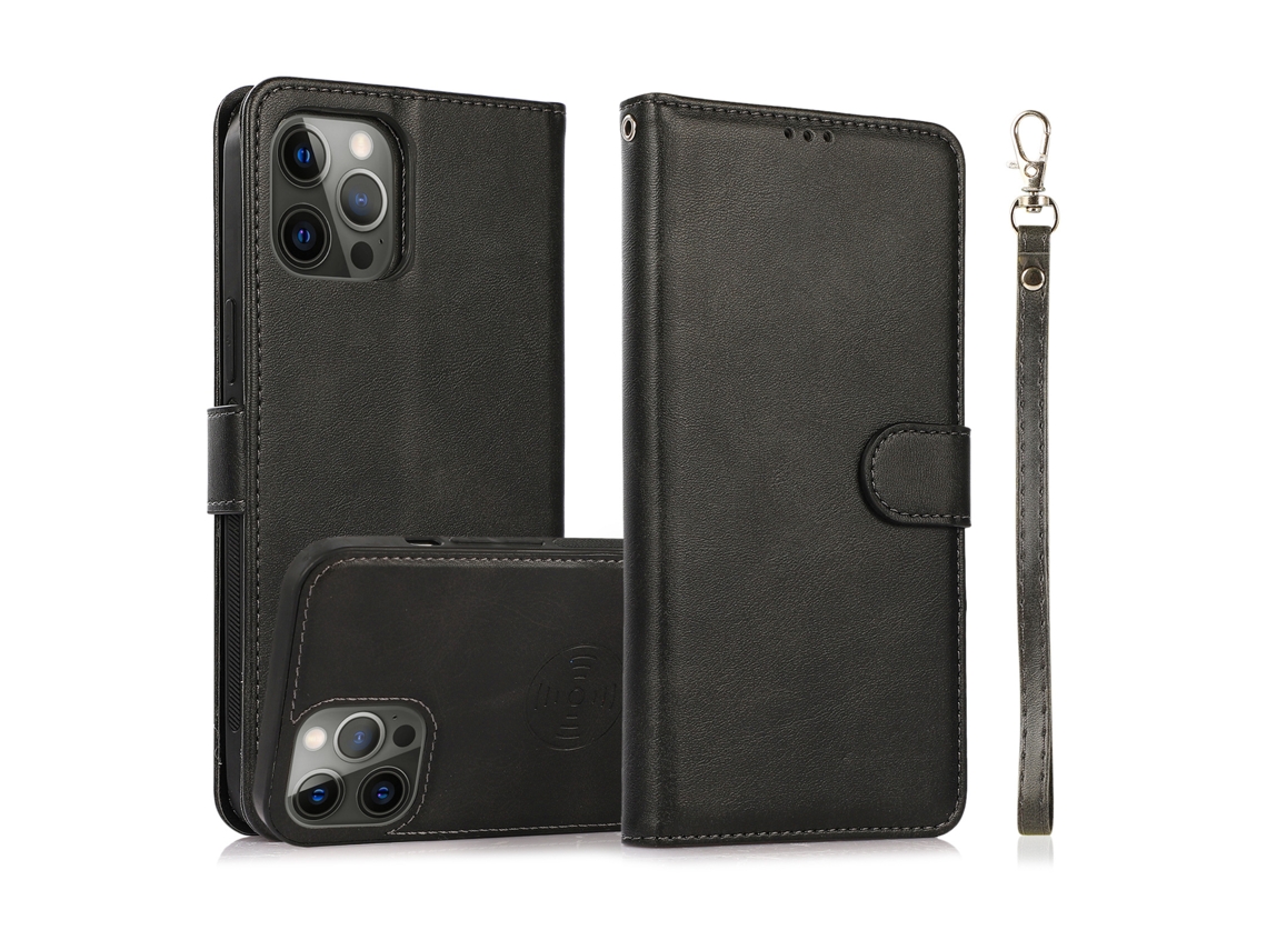 Capa Para Celular Com Estampa De Couro De Bezerro, Estilo Carteira 2 Em 1.preto, Iphone 17