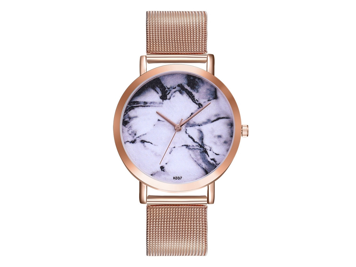 Relógio de pulso casual para homens e mulheres, analógico, pulseira de malha, quartzo dourado rosê