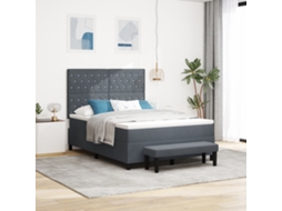 Cama Box Spring Com Colchão E Banco Cinza Escuro 160x200 Cm Veludo