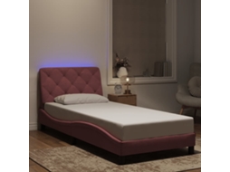 Vidaxl Estrutura De Cama Com Led Sem Colchão 90x190 Cm Veludo Rosa