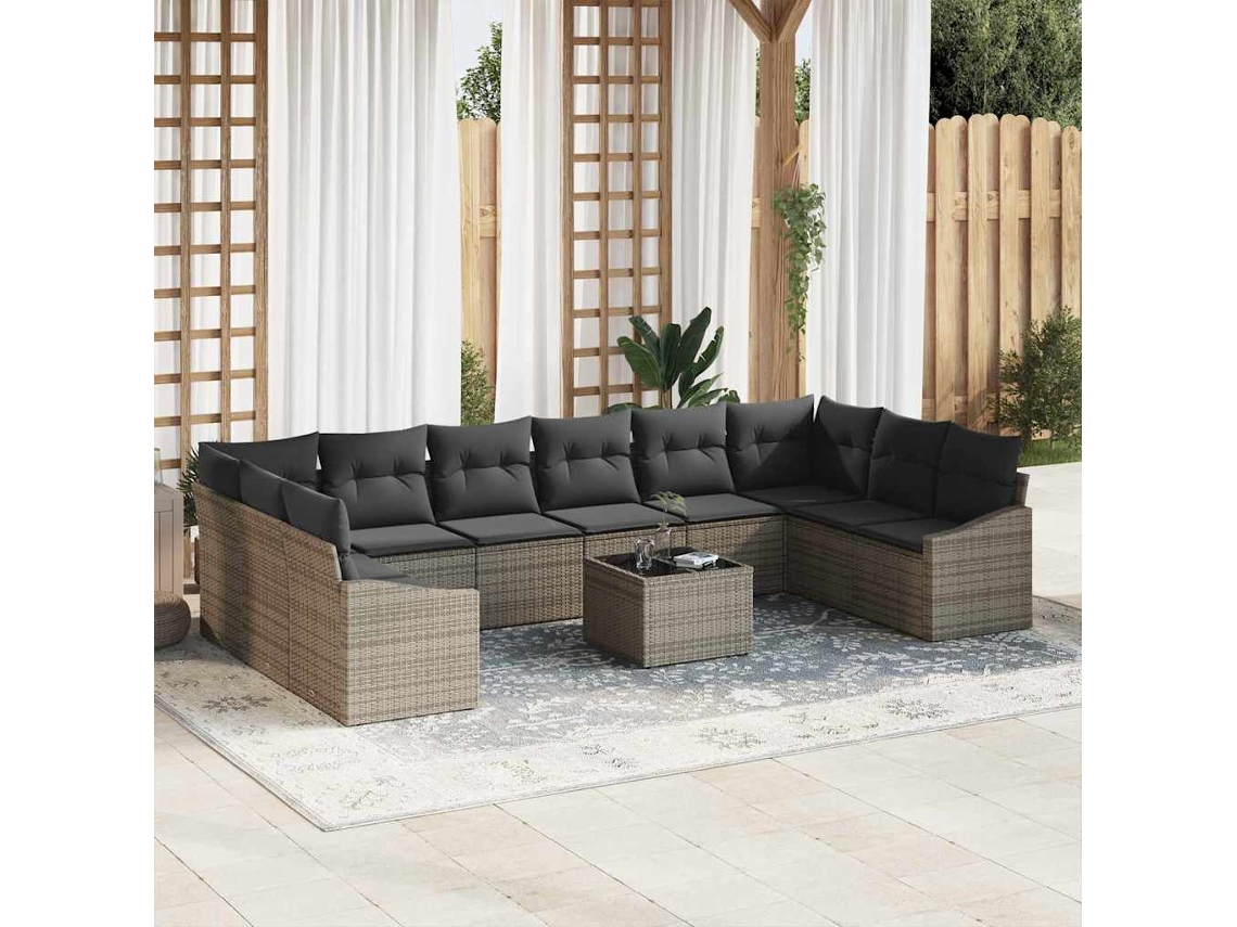 Vidaxl Conjunto De Sofás 11 Unid. Cinzeto Vime Pe