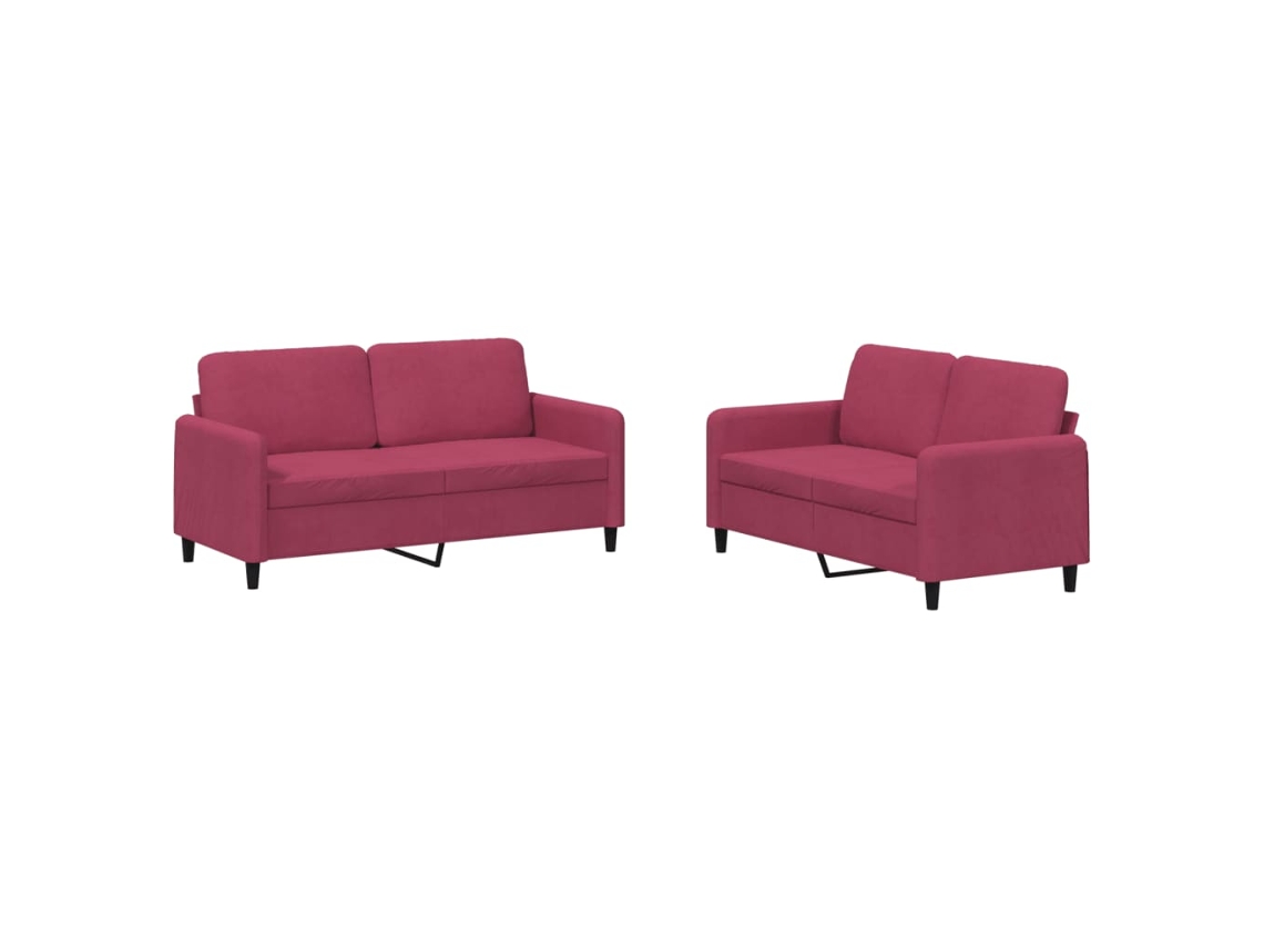 Conjunto 2 de sofás veludo VIDAXL vermelho-tinto (158 x 77 x 80 cm)