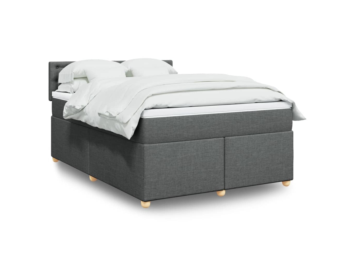 Cama Com Molas/colchão 140x190 Cm Tecido Cinzento-escuro