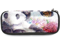 Estojo Grande Com Estampa De Panda E Rosa, Ideal Também Guardar Marcadores, Maquiagem E Outros Itens Escolares De