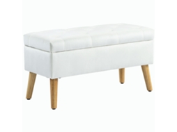 Banco Estofado Com Espaço De Armazenamento, Revestimento Em Veludo, Pés De Madeira, Para Sala De Estar, Quarto E Corredor, 80 X 35 X 42 Cm, Branco.