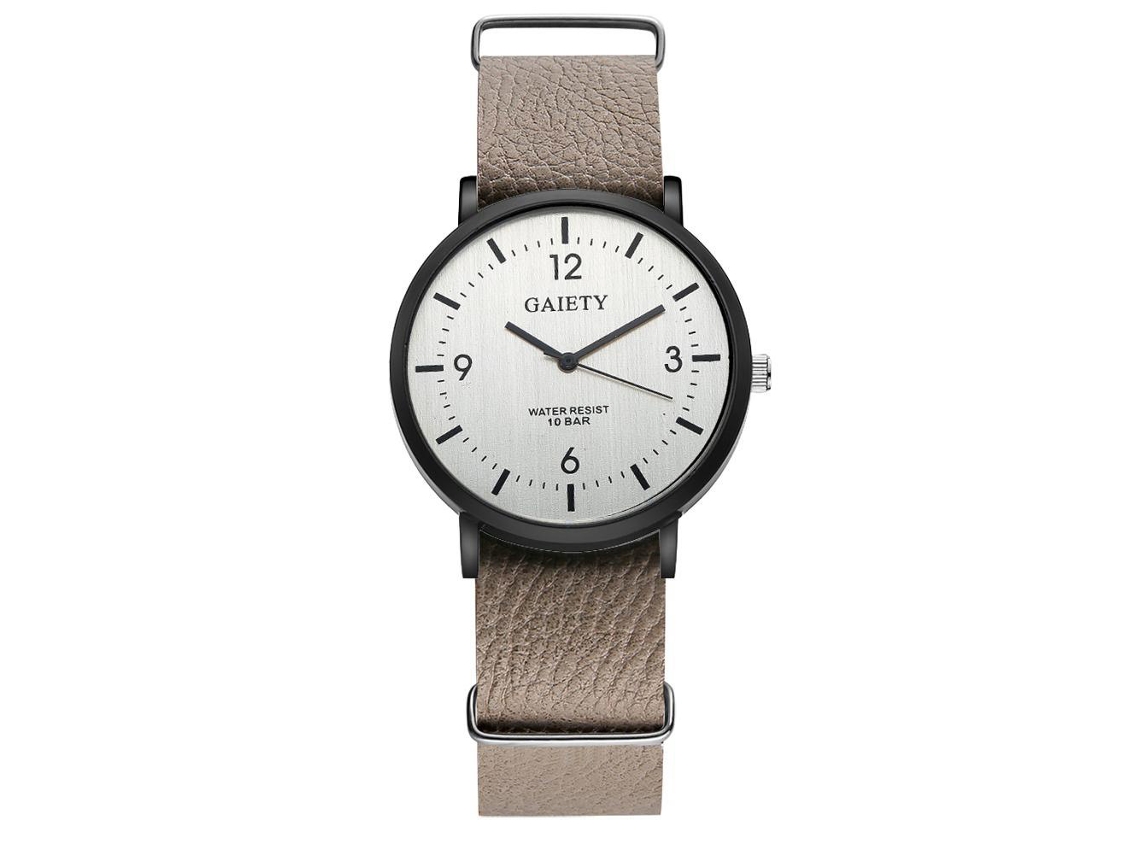 Relógio masculino casual analógico de quartzo Gaiety com pulseira de PU, estilo executivo, cinza.