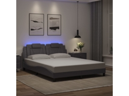 Estrutura De Cama C/ Luzes Led 160x200cm Couro Artificial Cinza