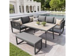 Conjunto Jardim Modular 6-8 Lugares, Almofadas Grossas, Rattan PE, Capas Removíveis, Resistente às Intempéries, Cinza KOMHTOM