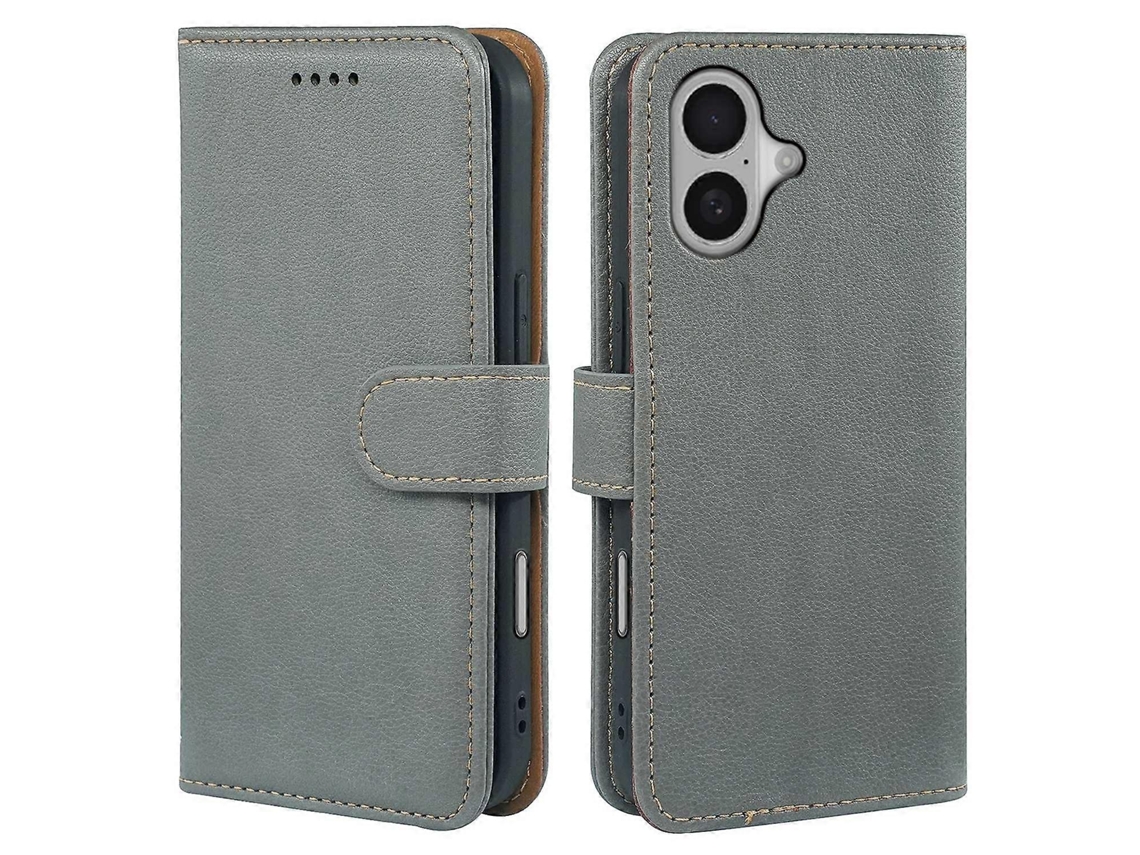 Capa Carteira De Couro Com Bloqueio Rfid, Textura De Lichia E Fecho Magnético Com Som De Guizo, Compatível Com Iphone 17 (cinza).