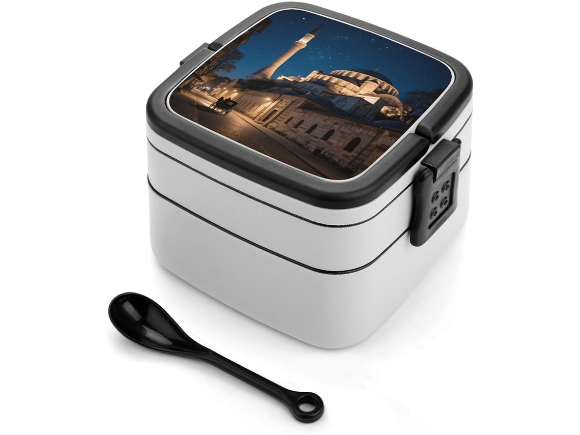 Marmita Bento Hagia Sophia De Camada Dupla Para Adultos Com Colher E Alça, À Prova De Vazamentos, Marmita Empilhável De