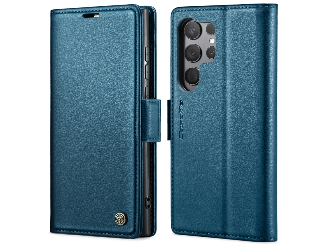 Capa Para Samsung Galaxy S23 Ultra 5g Borboleta Fivela Litchi Textura De Telefone De Couro Rfid Antirroubo Azul