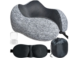Kit de Viagem 3 em 1 com Espuma Viscoelástica, Travesseiro de Pescoço e Máscara de Dormir AQUAFORGE